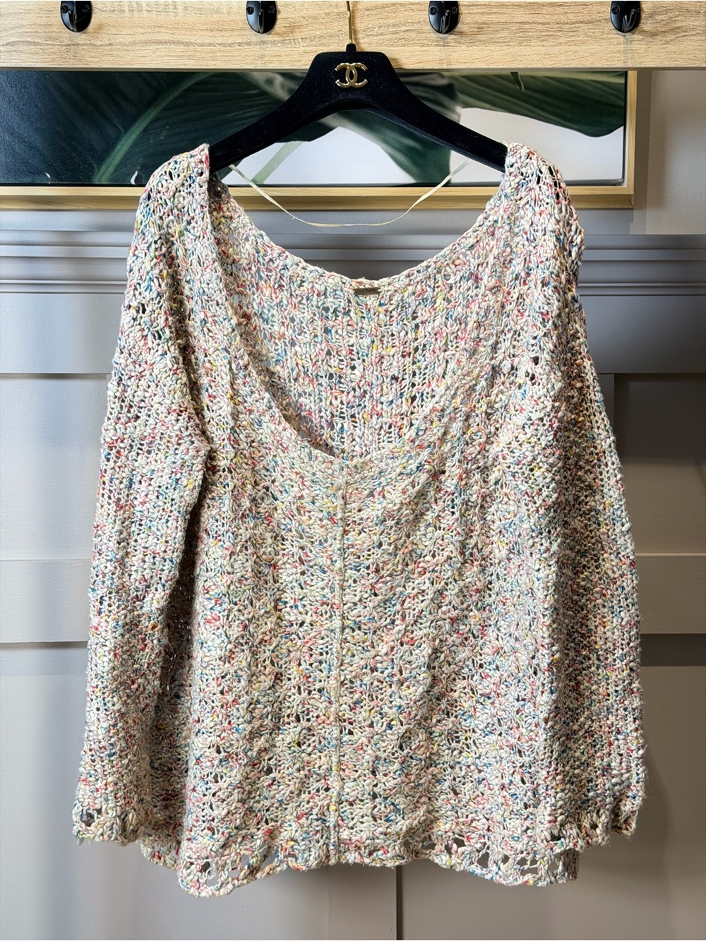 Free People Cream Scoop Neck Multicolor Speckled Knit Sweater L